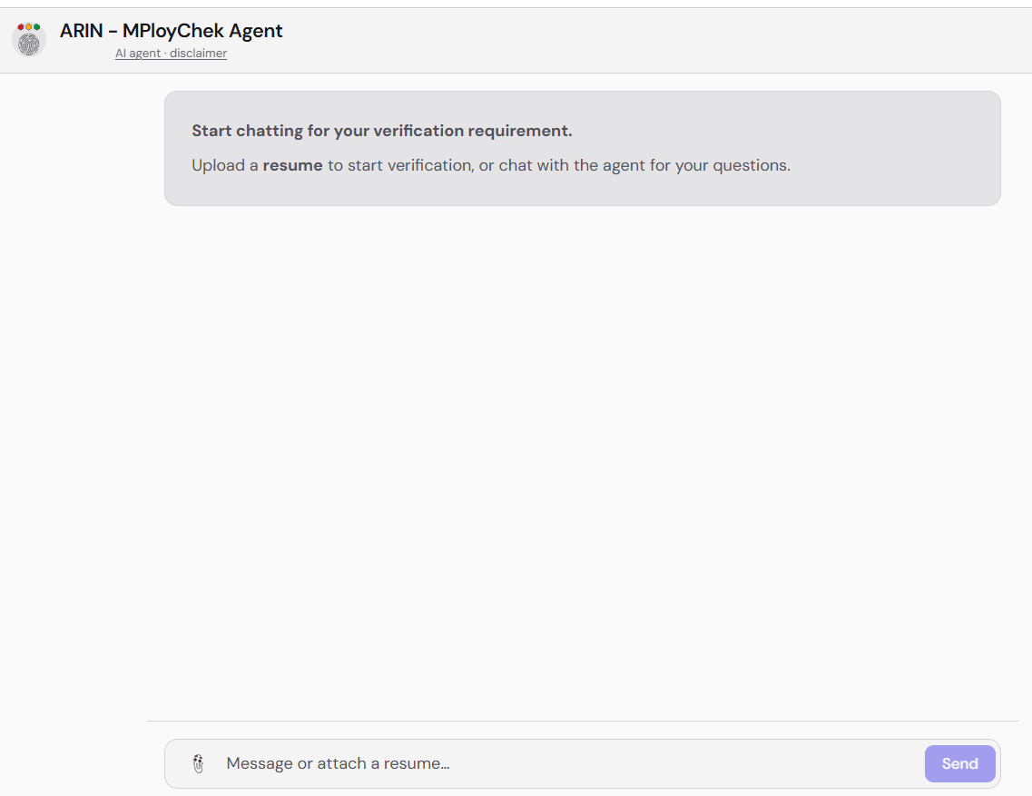ARIN – MPloyChek Agent screen 1